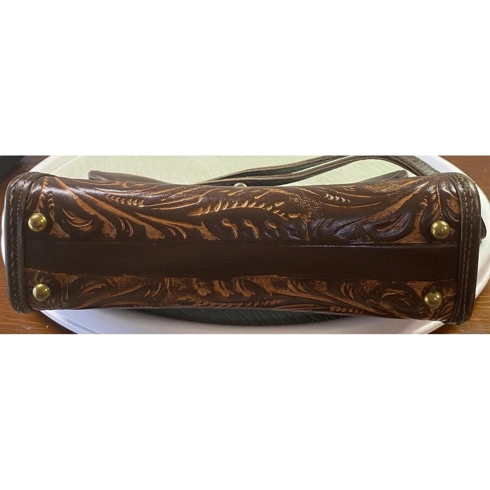 Vintage Real Leather Women's brown‎ Purse Boho Hand Tooled Shoulder bag 7x10x3